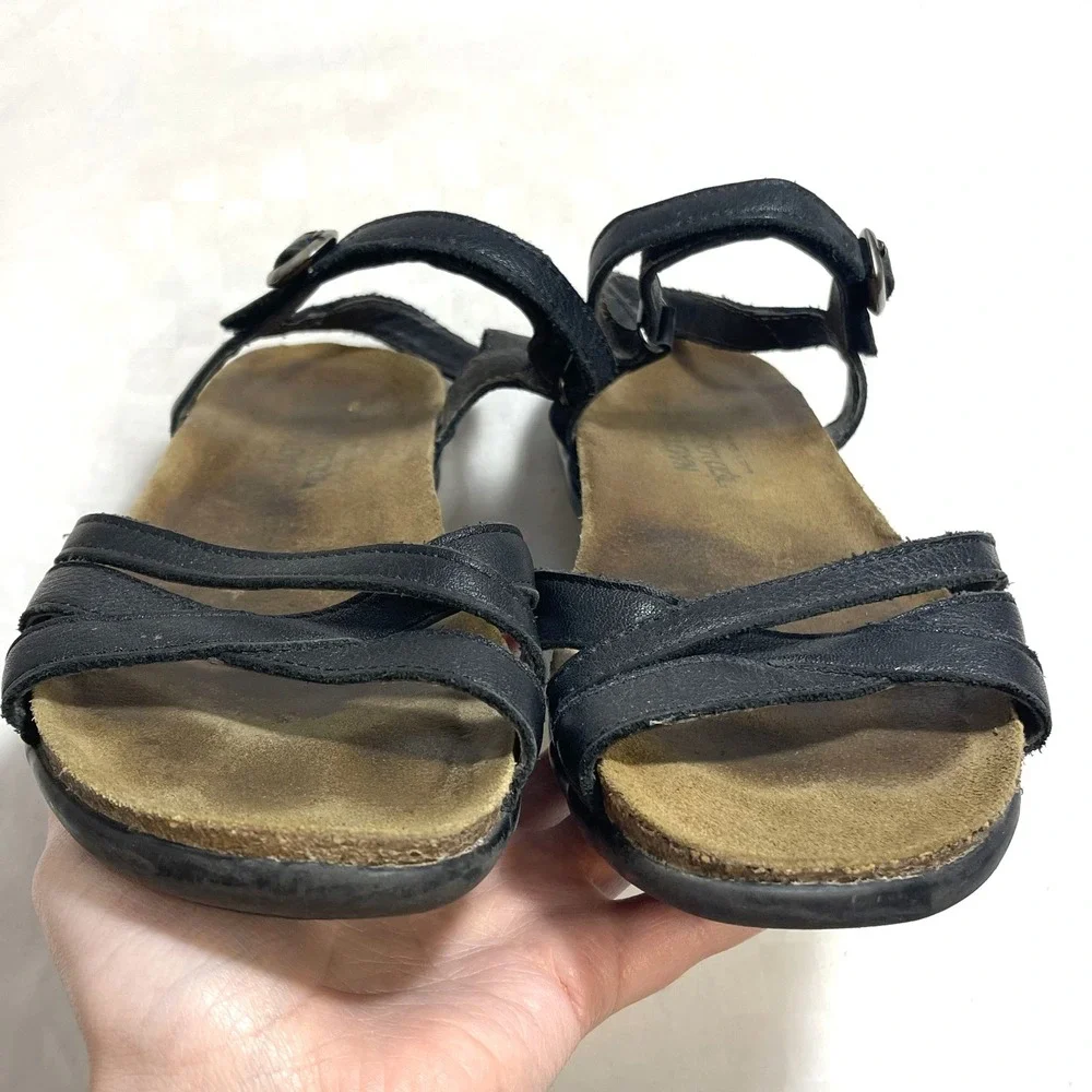 Naot Patricia Flat Sandals Black Leather Womens 8.5 EU 39 - Picture 4 of 7